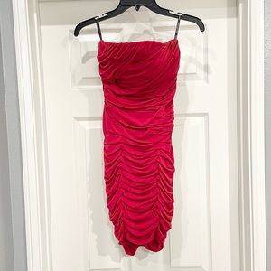 Jessica McClintock Red Jersey Strapless Ruched Bodycon Mini Dress